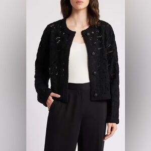 $498! Kobi Halperin Cece Wool-Blend Cardigan Sweater Color 4AA Black SZ L